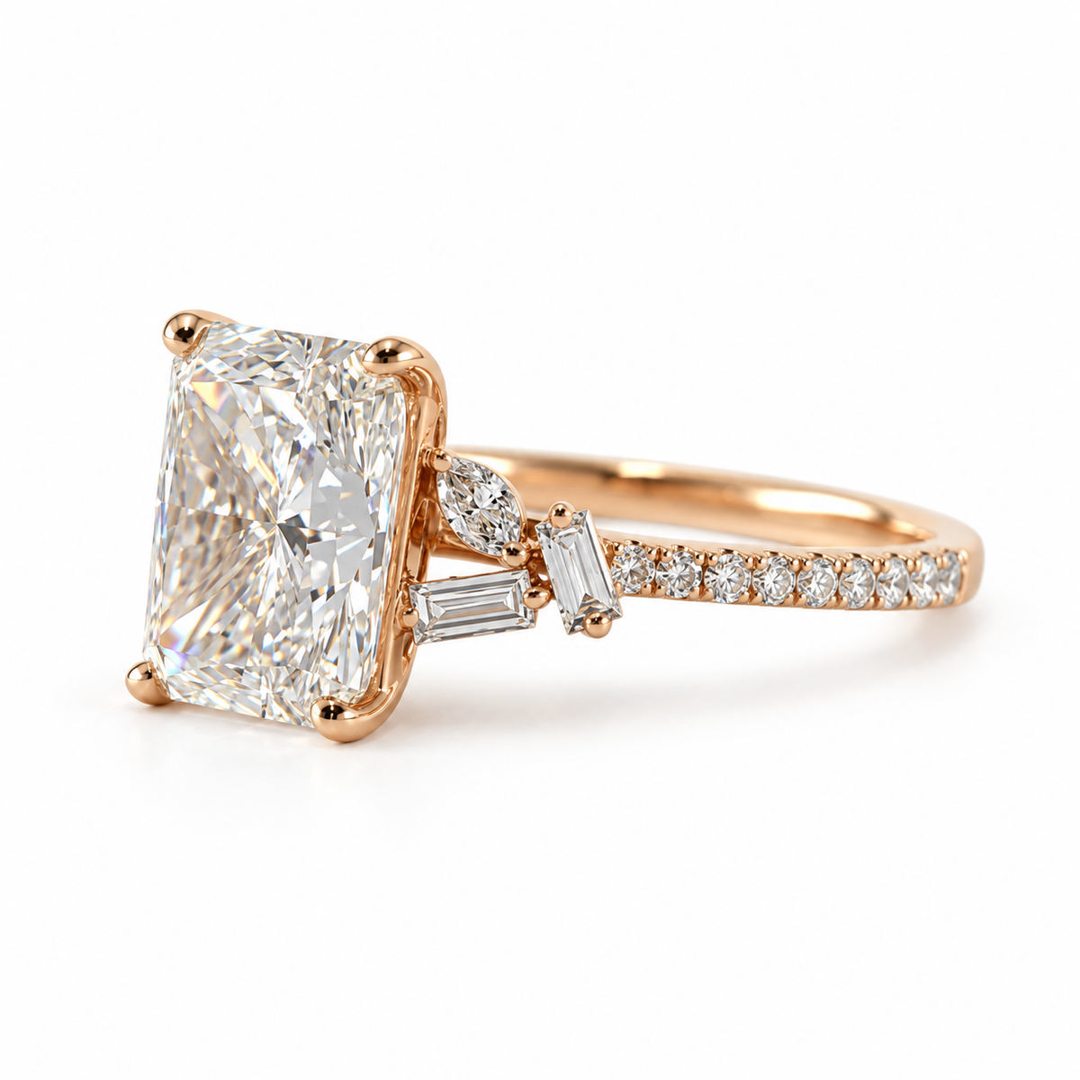 3.02 Carat Radiant-Cut Lab-Grown Diamond Engagement Ring with Mixed Diamond Accents in 14K Yellow Gold