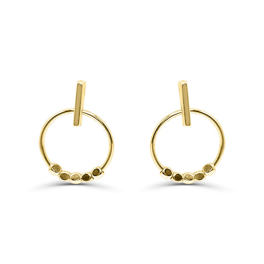 14KT Yellow Gold small Dangling Hoop Earrings High Polish Delicate Fine Jewelry Women's Girls