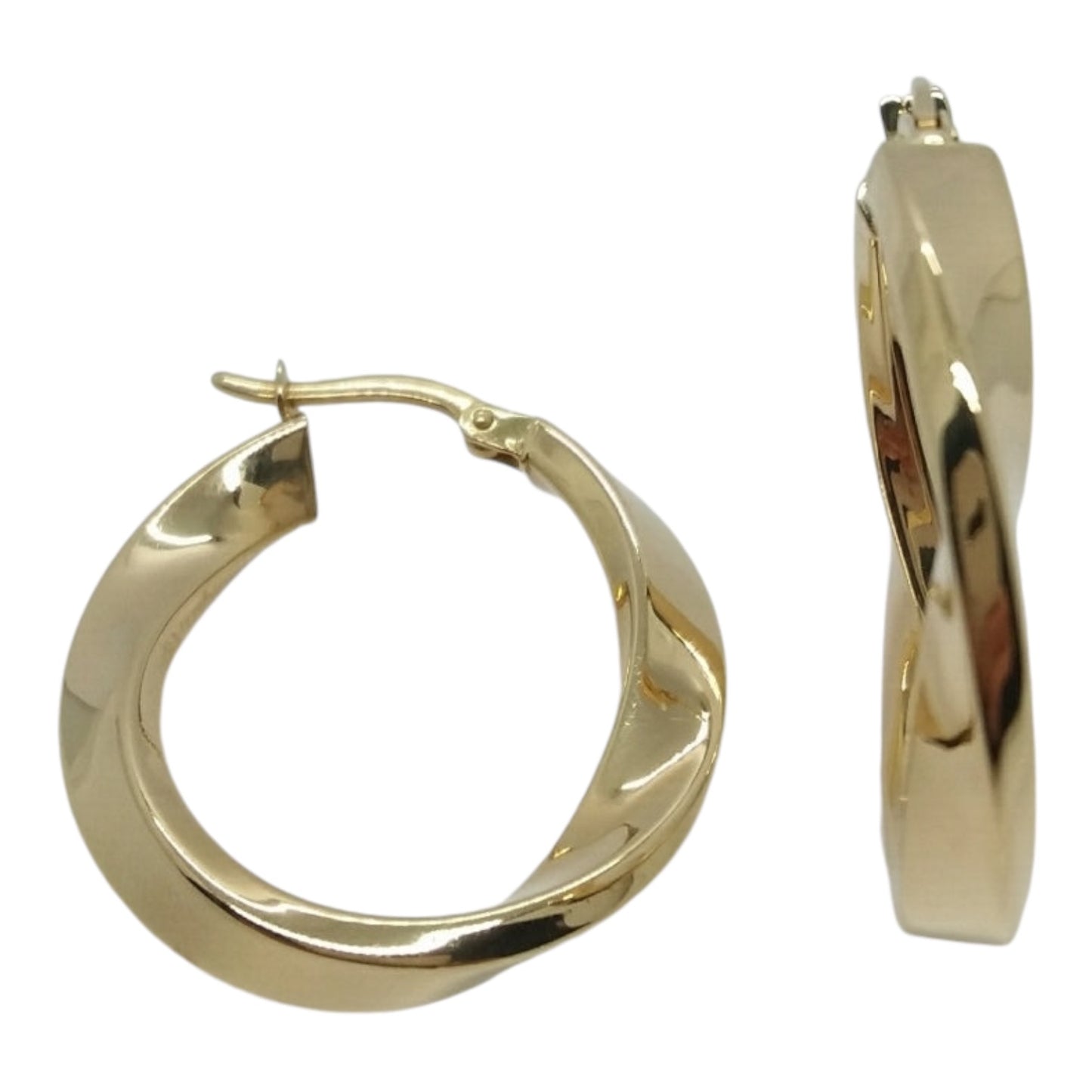 14K Yellow Gold High Polish Twisted Hoop Earrings