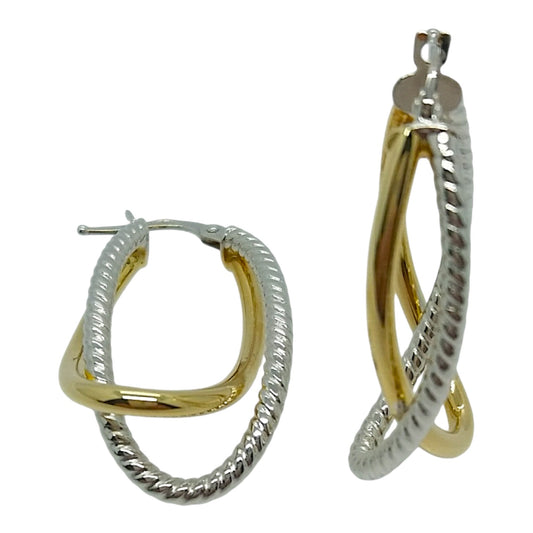 14Kt Two-Tone Textured Overlapped Hoop Earrings