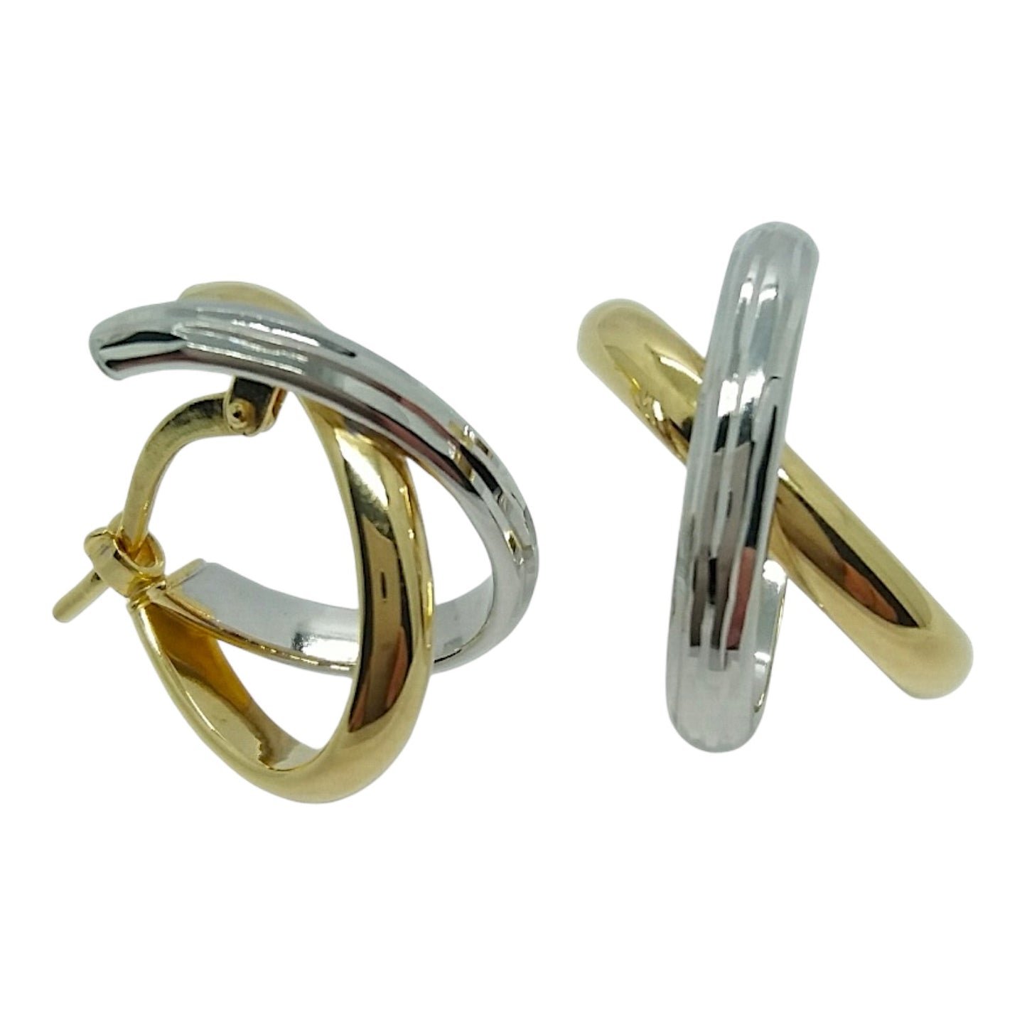 14Kt Two-Tone X-Shape Hoop Earrings