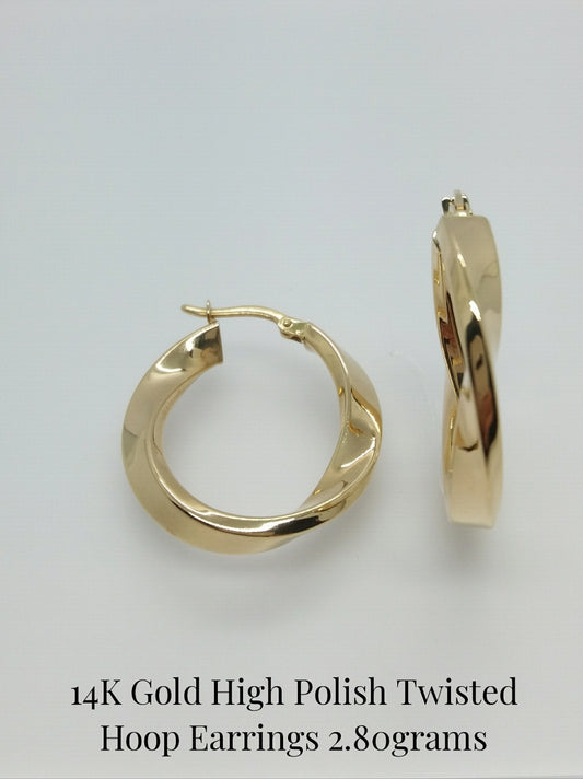 14K Yellow Gold Twisted Hoop Earrings