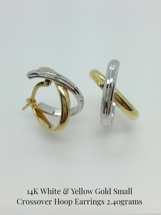 14Kt Two-Tone X-Shape Hoop Earrings