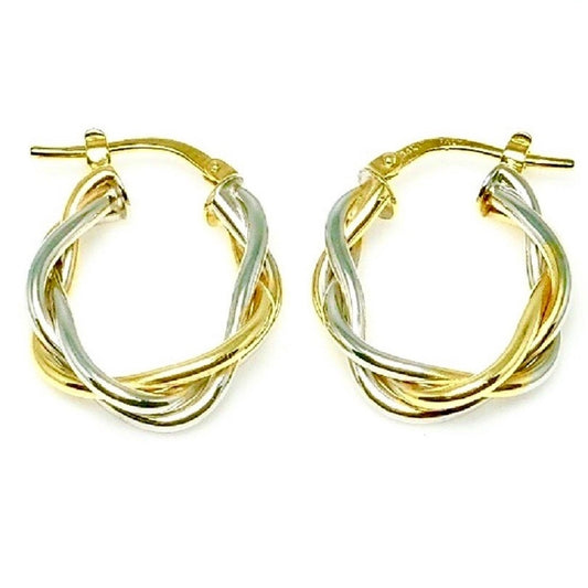 14Kt Twot-Tone Gold Braided Medium High Polished Hoop Earrings