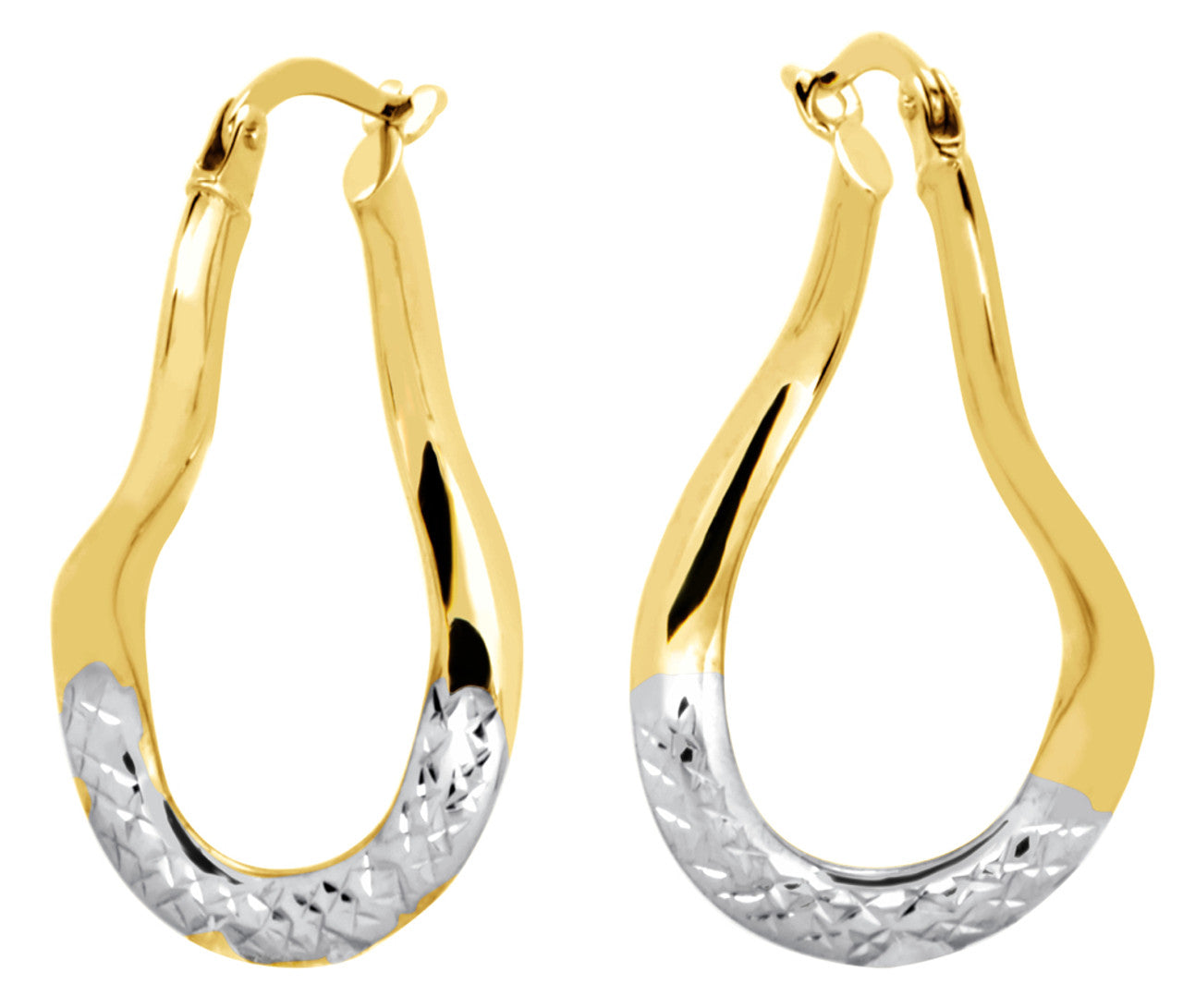 14Kt Two-Tone High Polish Diamond Cut Hoop Earrings