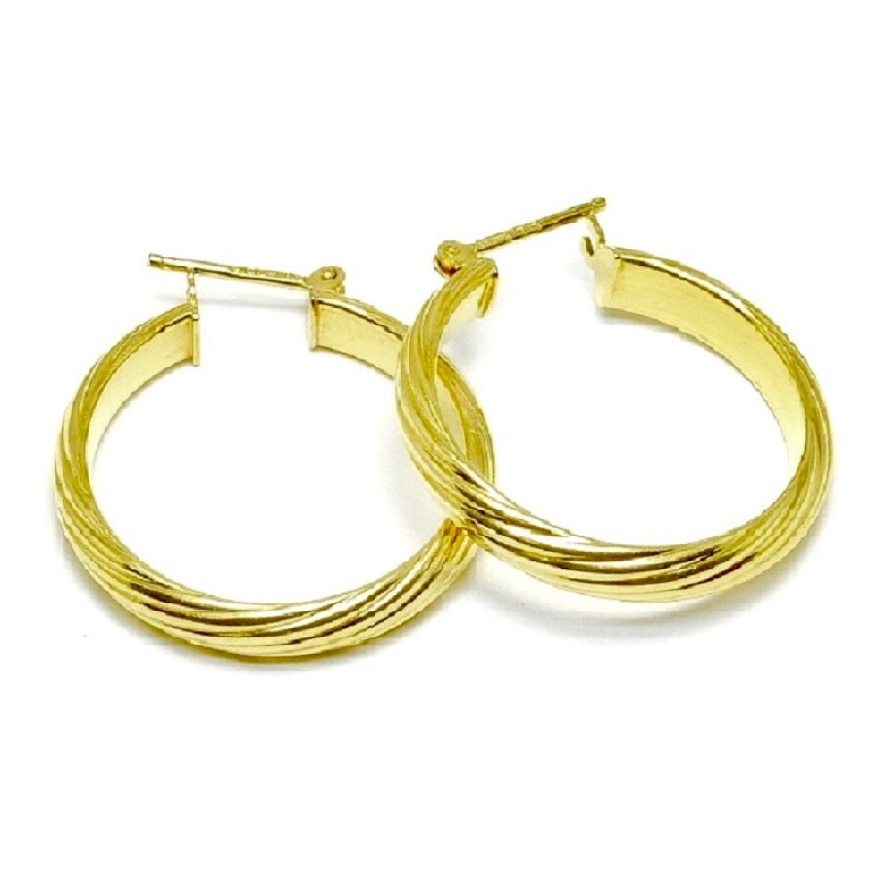 14Kt Yellow Gold Spiral Twist Medium Hoop Earrings