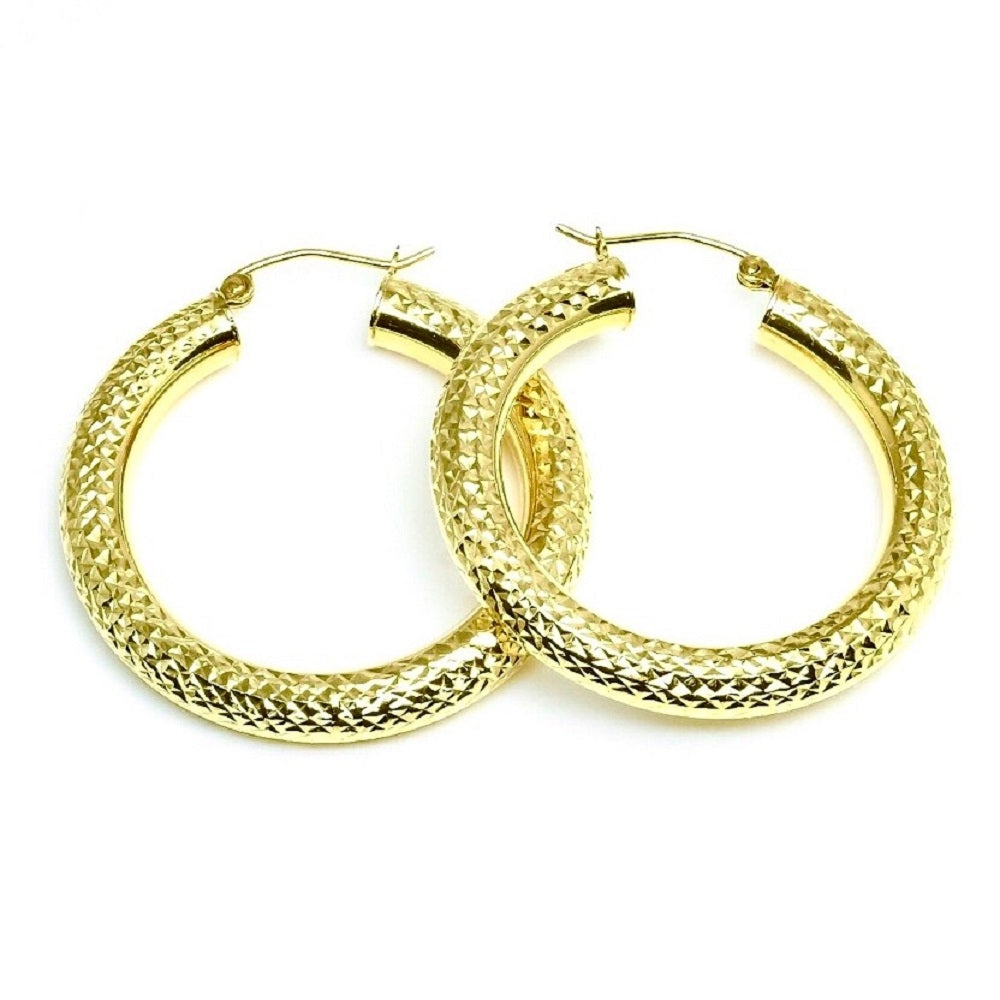 14Kt Yellow Gold Textured Medium Hoop Earrings