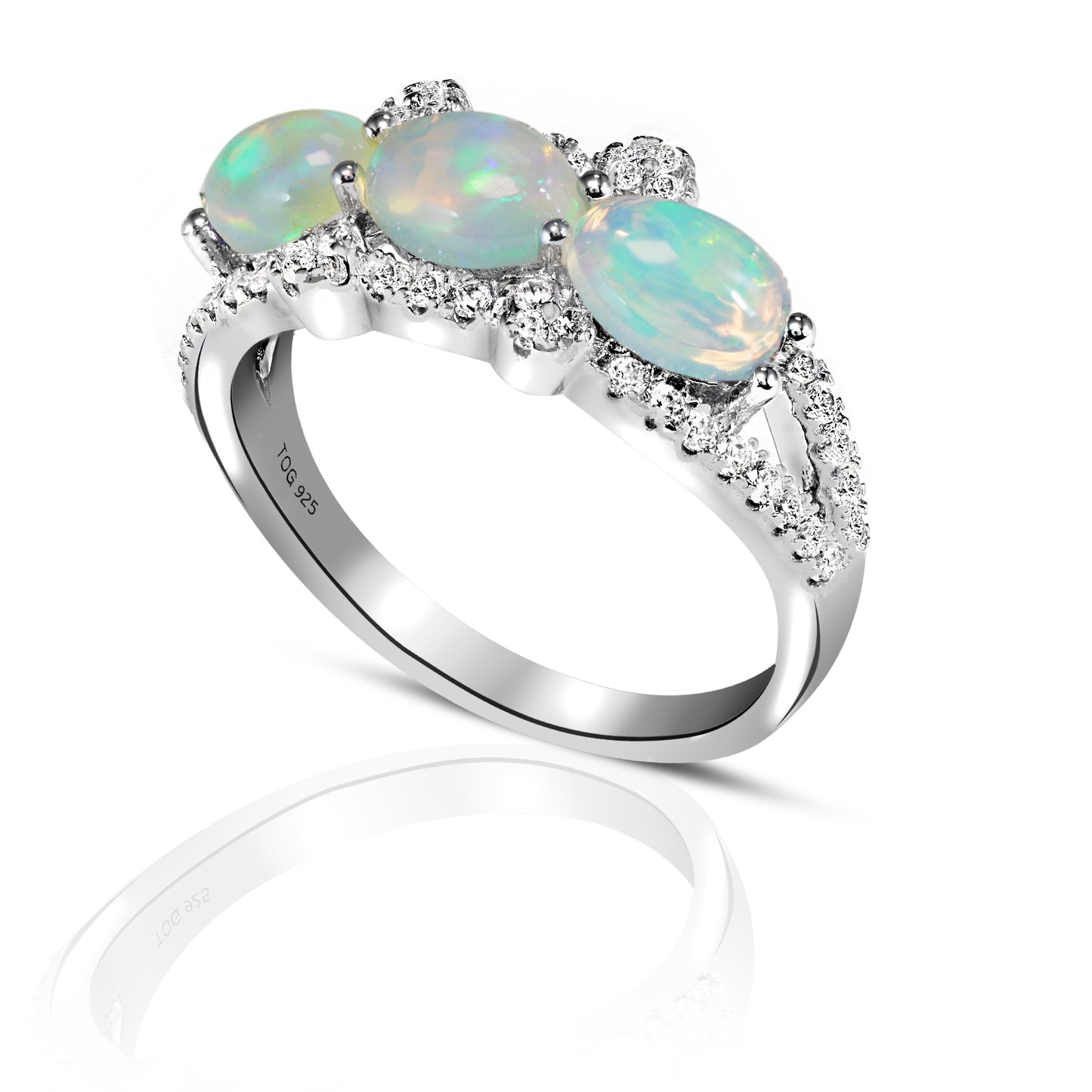 Fiery Opal with White Topaz Ring set in Sterling Silver