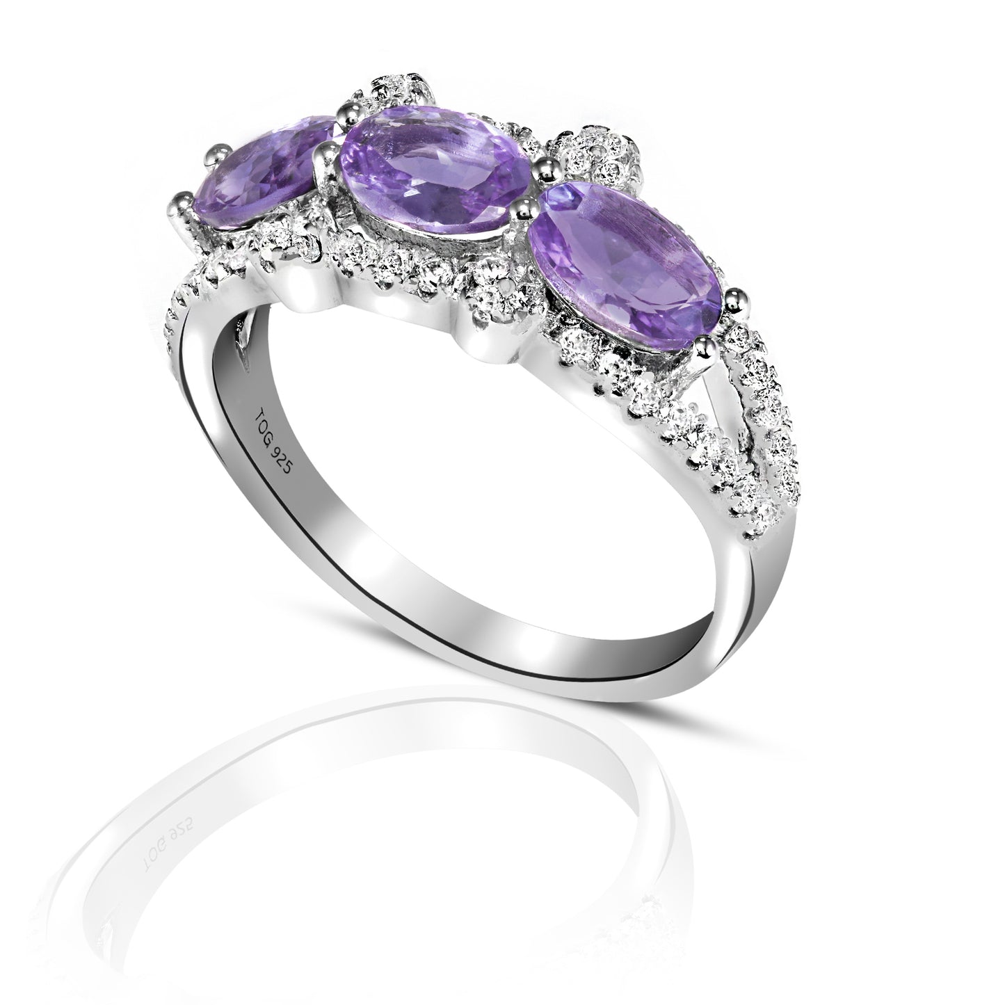 Splendid Amethyst and White Topaz Ring Set in Sterling Silver