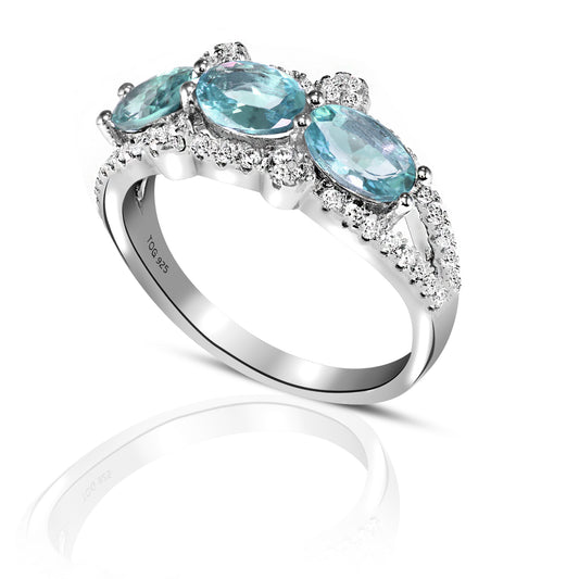 Lovely Aquamarine and White Topaz Ring set in Sterling Silver