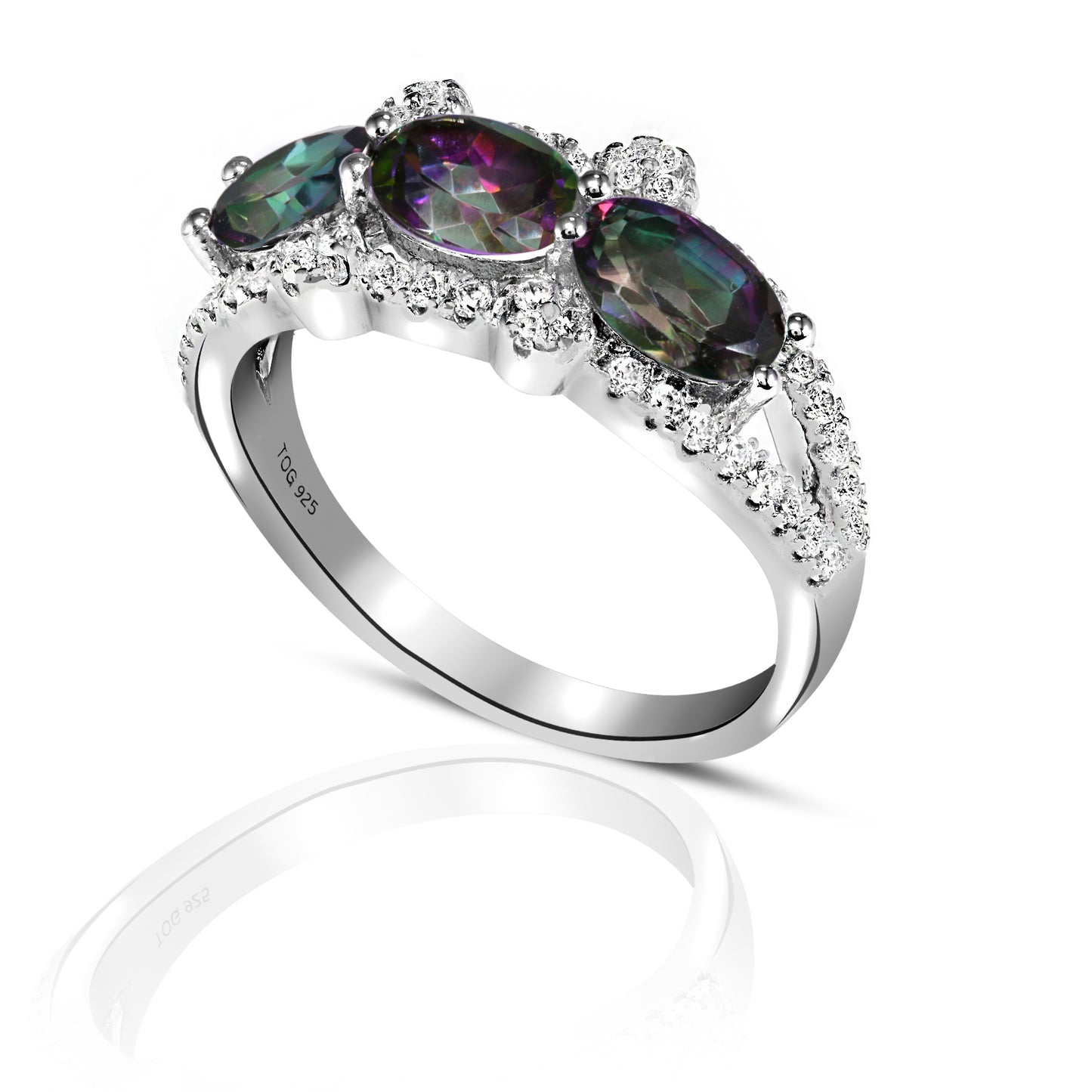 Vibrant Rainbow and White Topaz Ring set in Sterling Silver