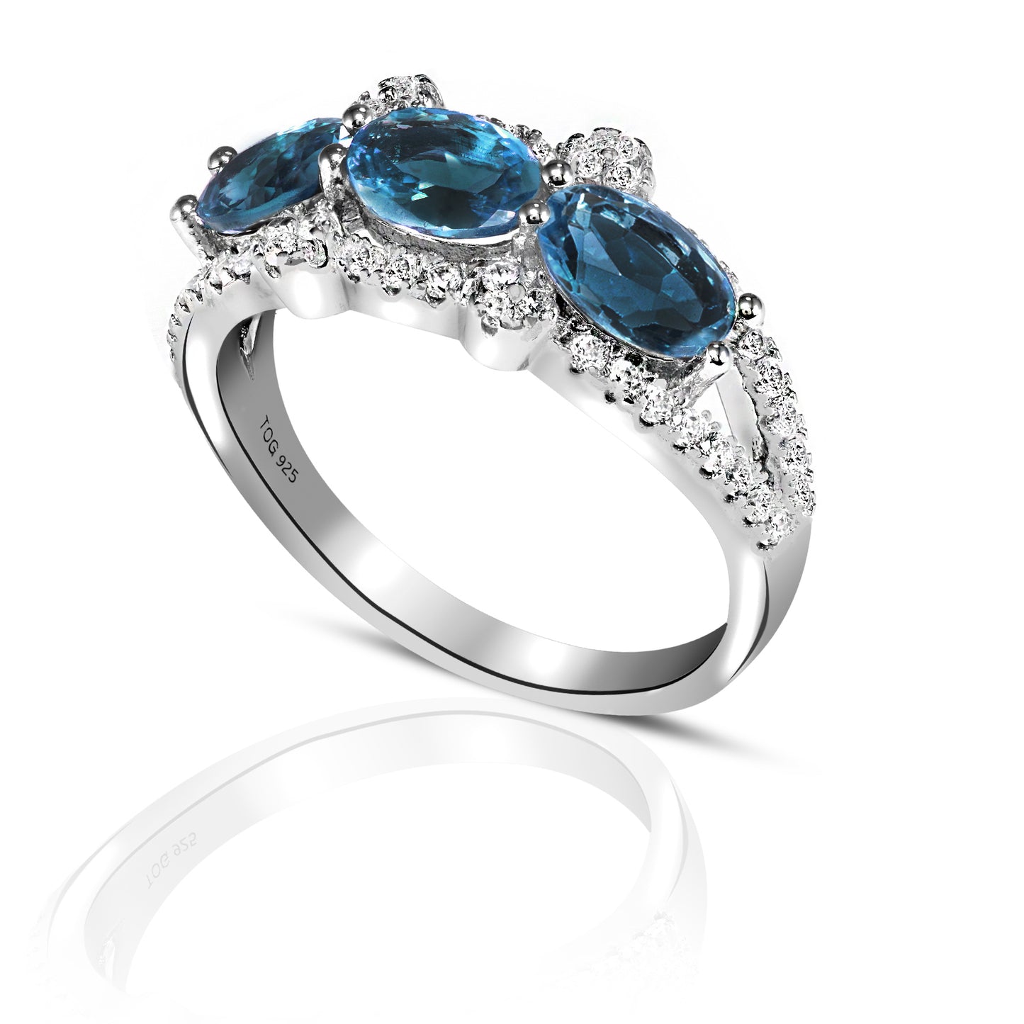 Charming Blue Sapphire and White Topaz Ring set in Sterling Silver