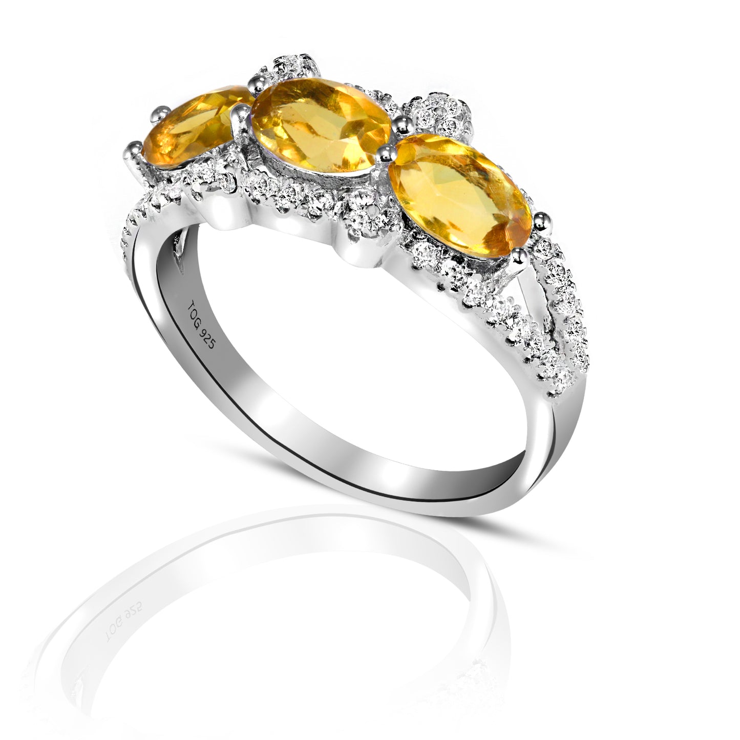 Colorful Yellow Sapphire and White Topaz Ring set in Sterling Silver