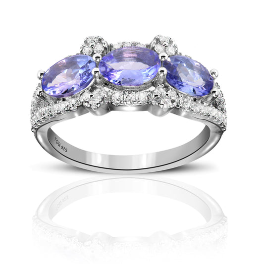 1.29 Ct Tanzanite and White Topaz Sterling Silver Ring