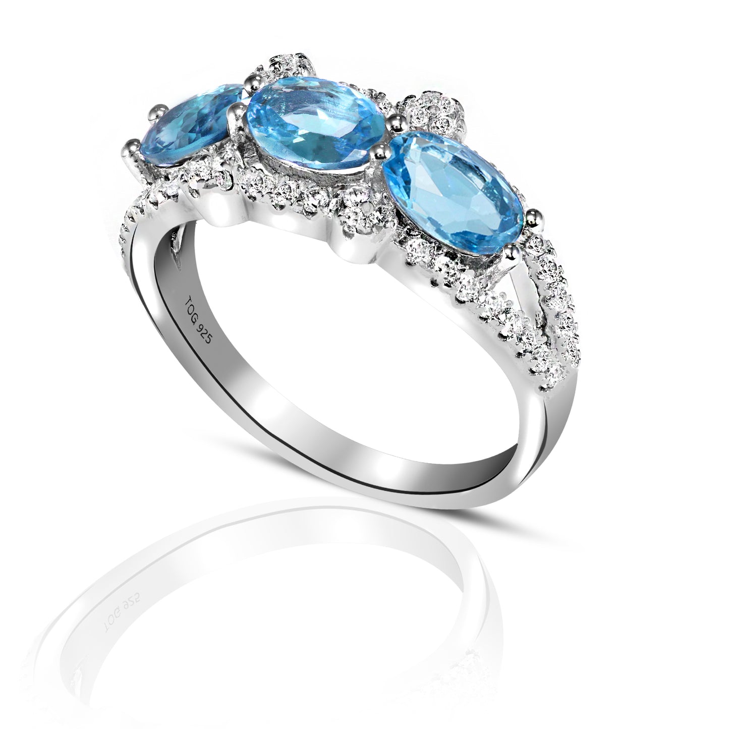 Glorious Blue and White Topaz Ring set in Sterling Silver