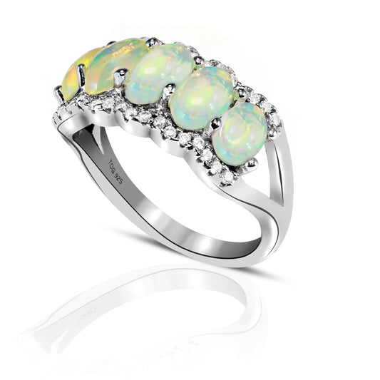 Brilliant Opal and White Topaz Ring set in Sterling Silver