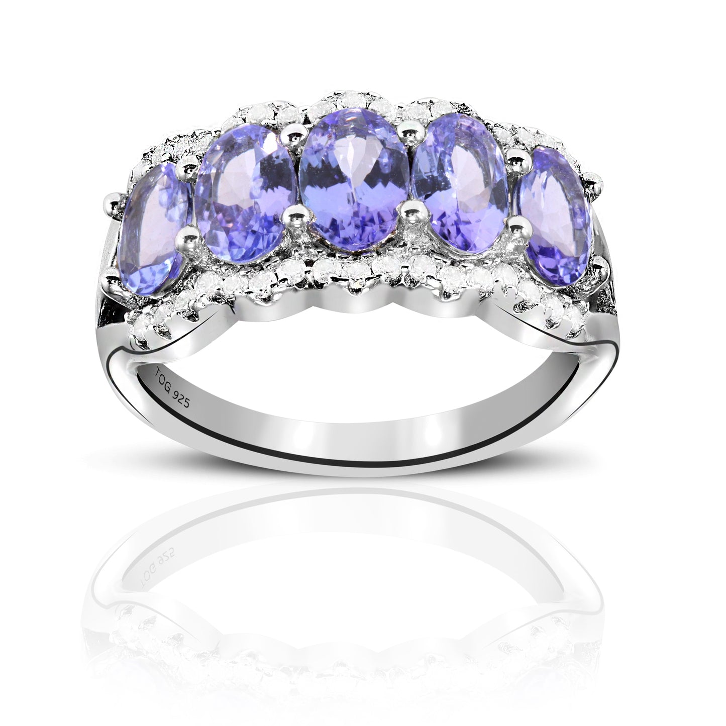 2.15 Carat Tanzanite 925 Nickel free Silver Tanzanite and White Topaz Ring