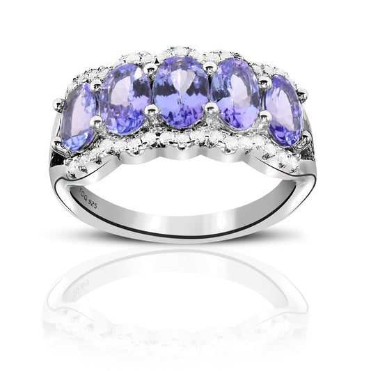 2.15 Carat Tanzanite 925 Nickel free Silver Tanzanite and White Topaz Ring