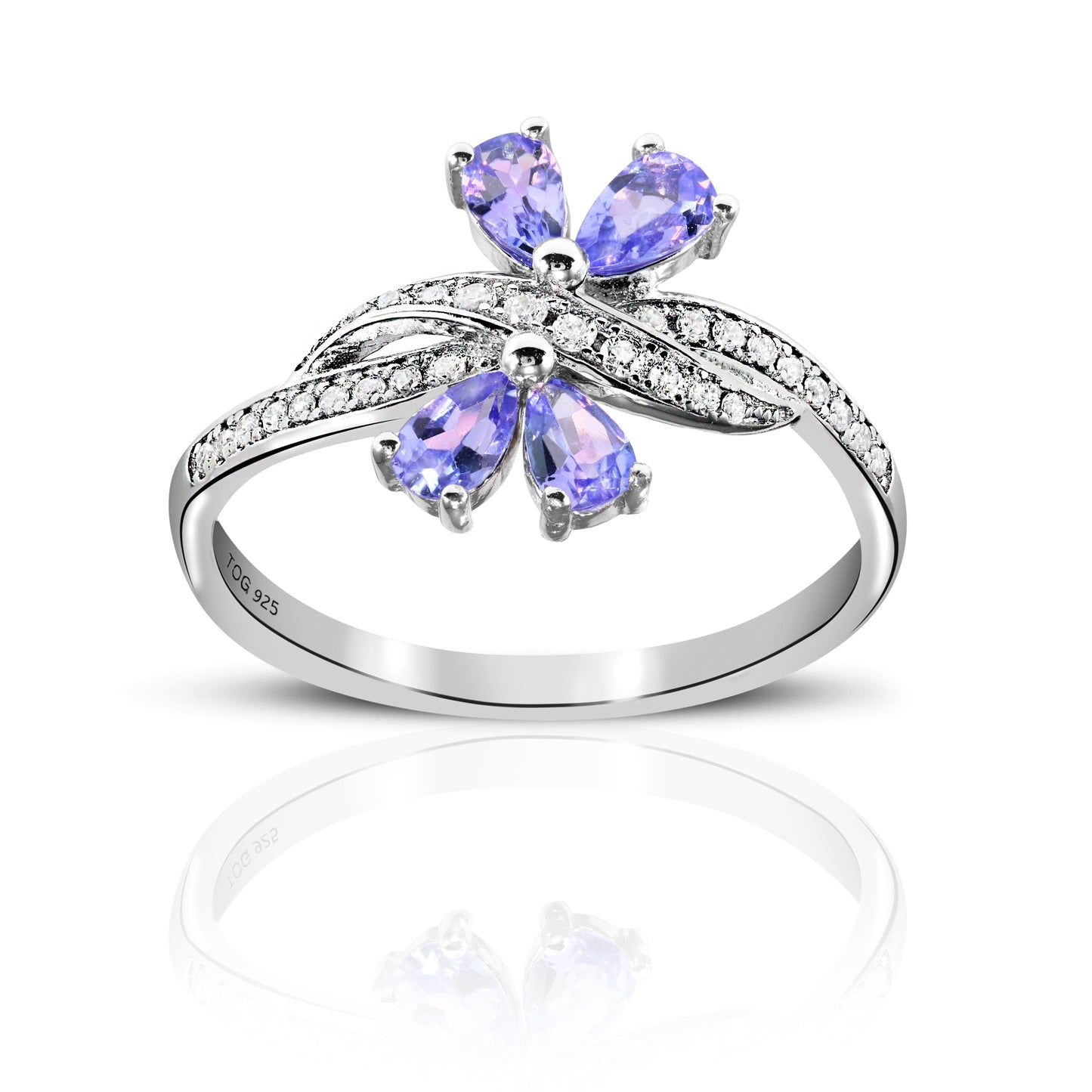 0.77 Ct Tanzanite and White Topaz Sterling Silver Ring