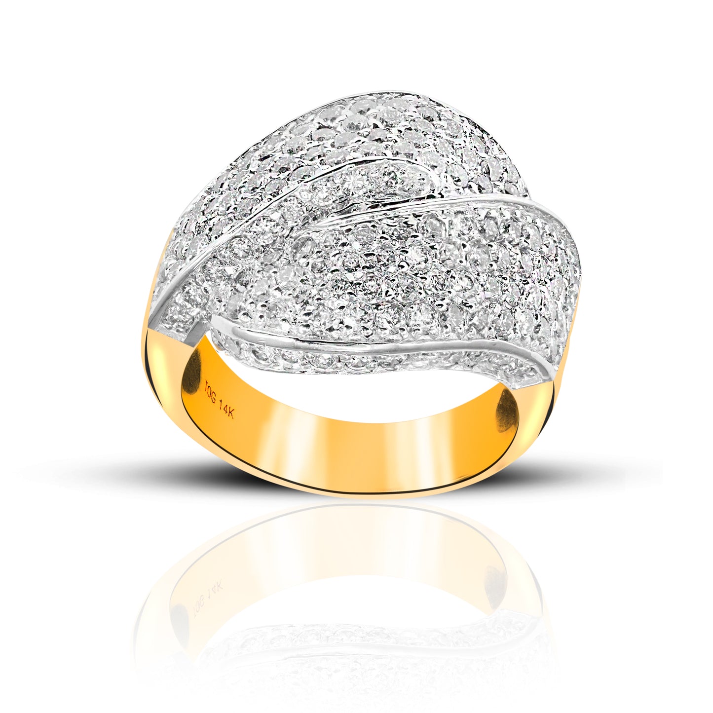 Exotic Pave Style Diamond Cocktail Ring 14 Karat Yellow Gold