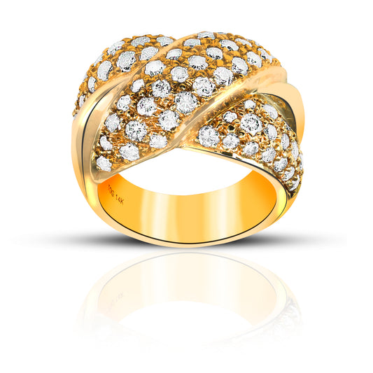 Chris Cross Bejeweled Pave style Cocktail Ring 14 Karat Yellow Gold