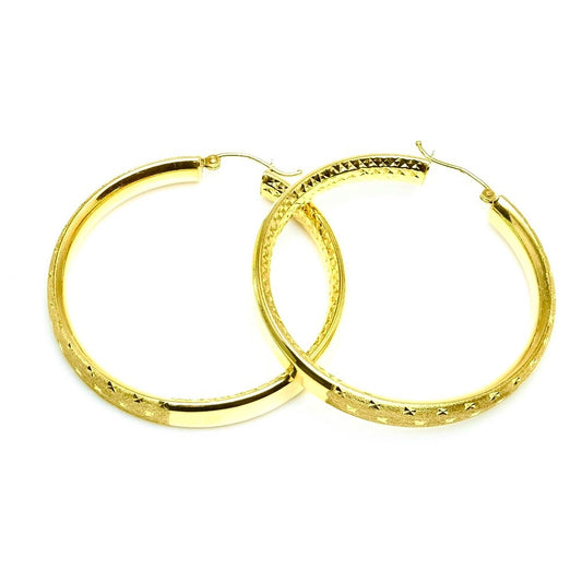 14Kt Yellow Gold Diamond Cut Medium Hoop Earrings