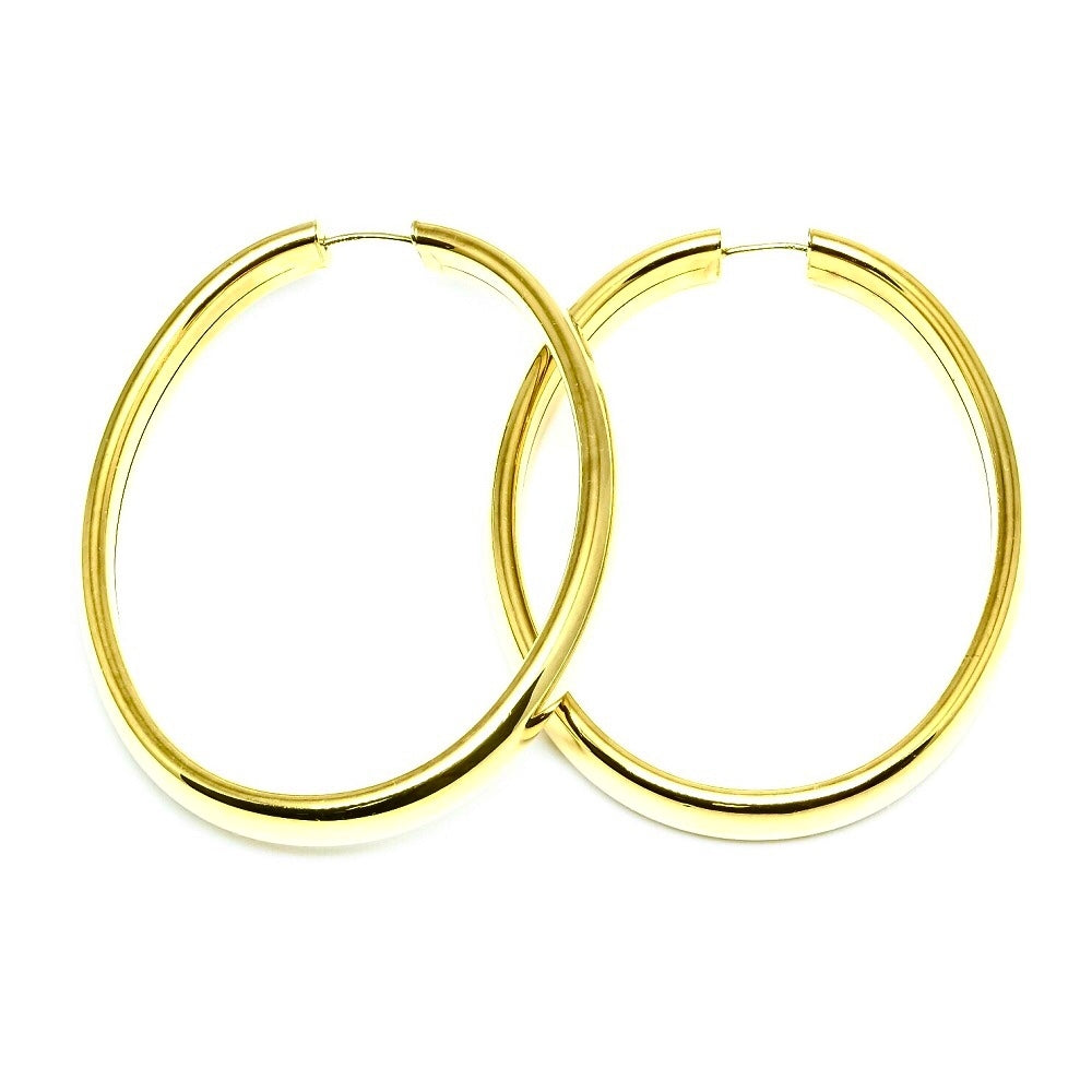 14Kt Yellow Gold High Polish Oval Endless Hoop Earrings