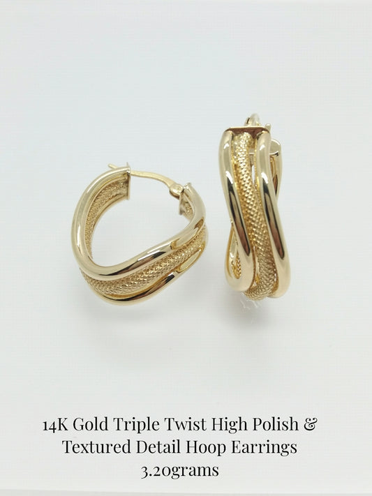 14K Yellow Gold Twist Hoop Earrings