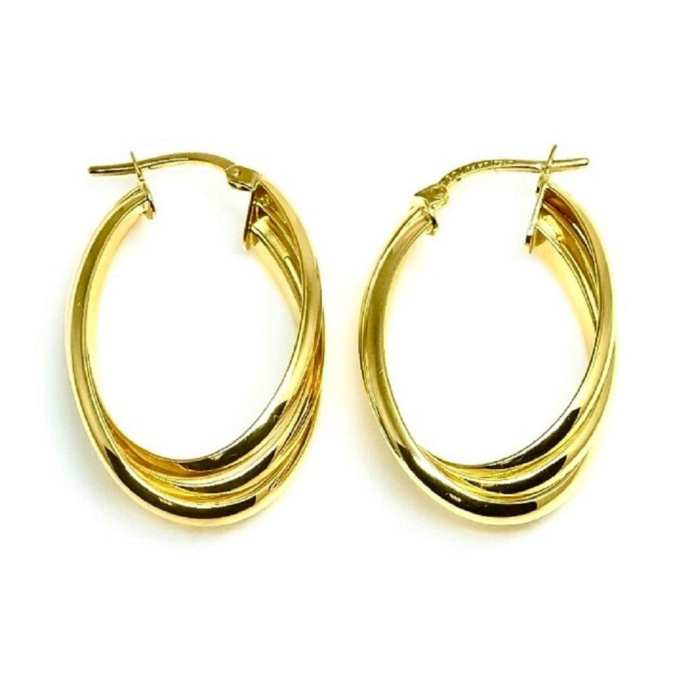 14Kt Yellow Gold Fancy Tri-Layered Twisted Hoop Earrings