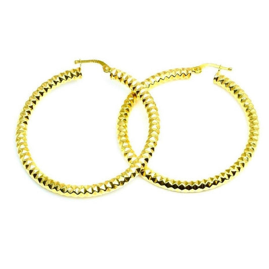 14Kt Yellow Gold Textured Medium Hoop Earrings