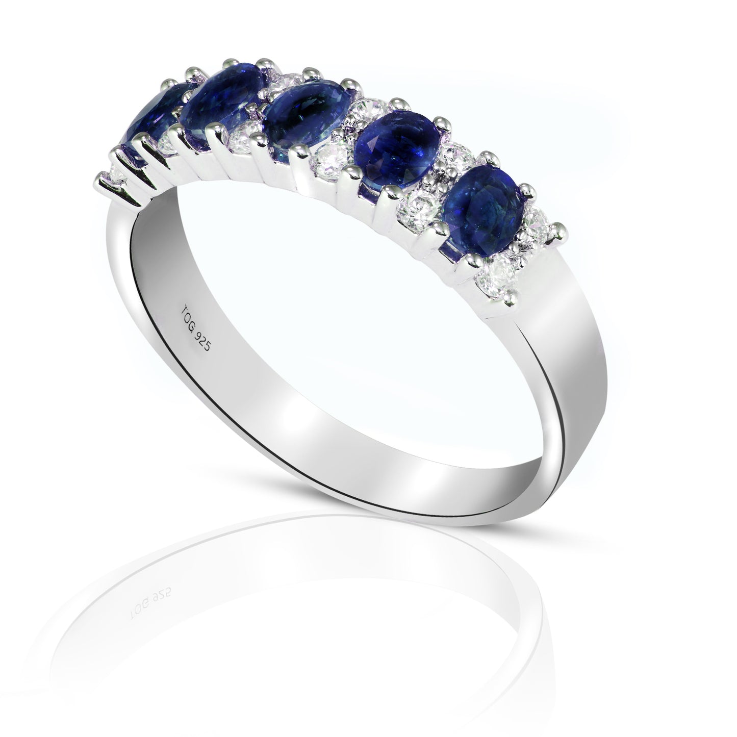 Fancy Sapphire and White Topaz Ring set in Sterling Silver