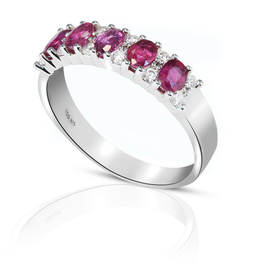 Exotic Ruby and White Topaz Ring set in Steling Silver