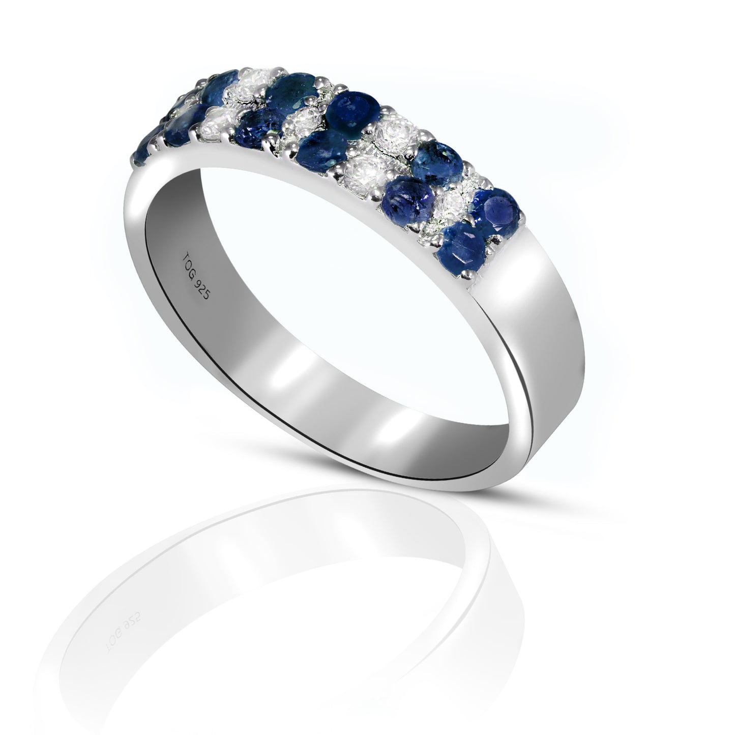 Sparkling Sapphire and White Topaz Ring set in Sterling Silver