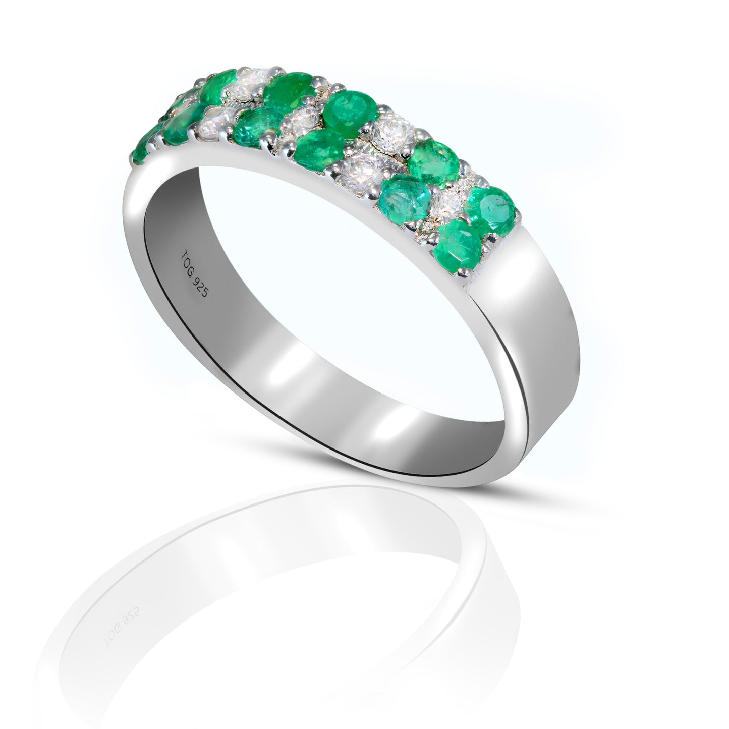 Amazing Emerald and White Topaz Ring set in sterling Silver