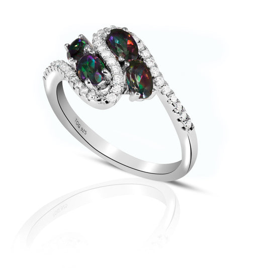 Exotic Rainbow and White Topaz Ring set in Sterling Silver