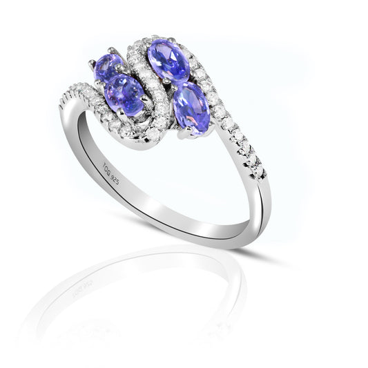 Fancy Tanzanite and White Topaz Ring set in Sterling Silver