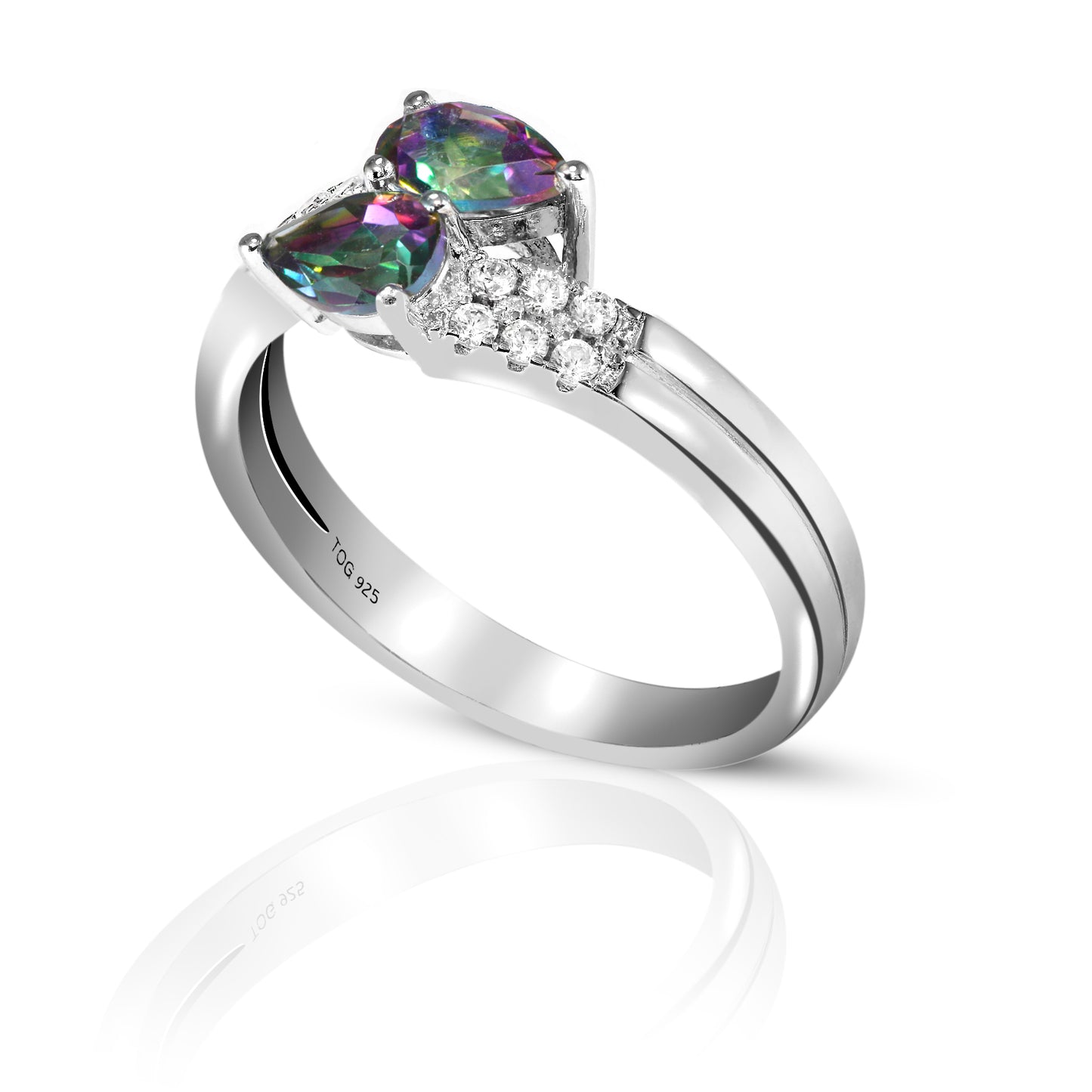 Captivating Rainbow and White Topaz Ring Set in Sterling Silver