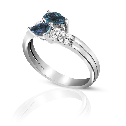 Graceful Blue Sapphire and White Topaz Ring set in Sterling Silver