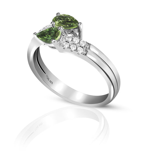 Gorgeous Green Sapphire and White Topaz Ring set in Sterling Silver