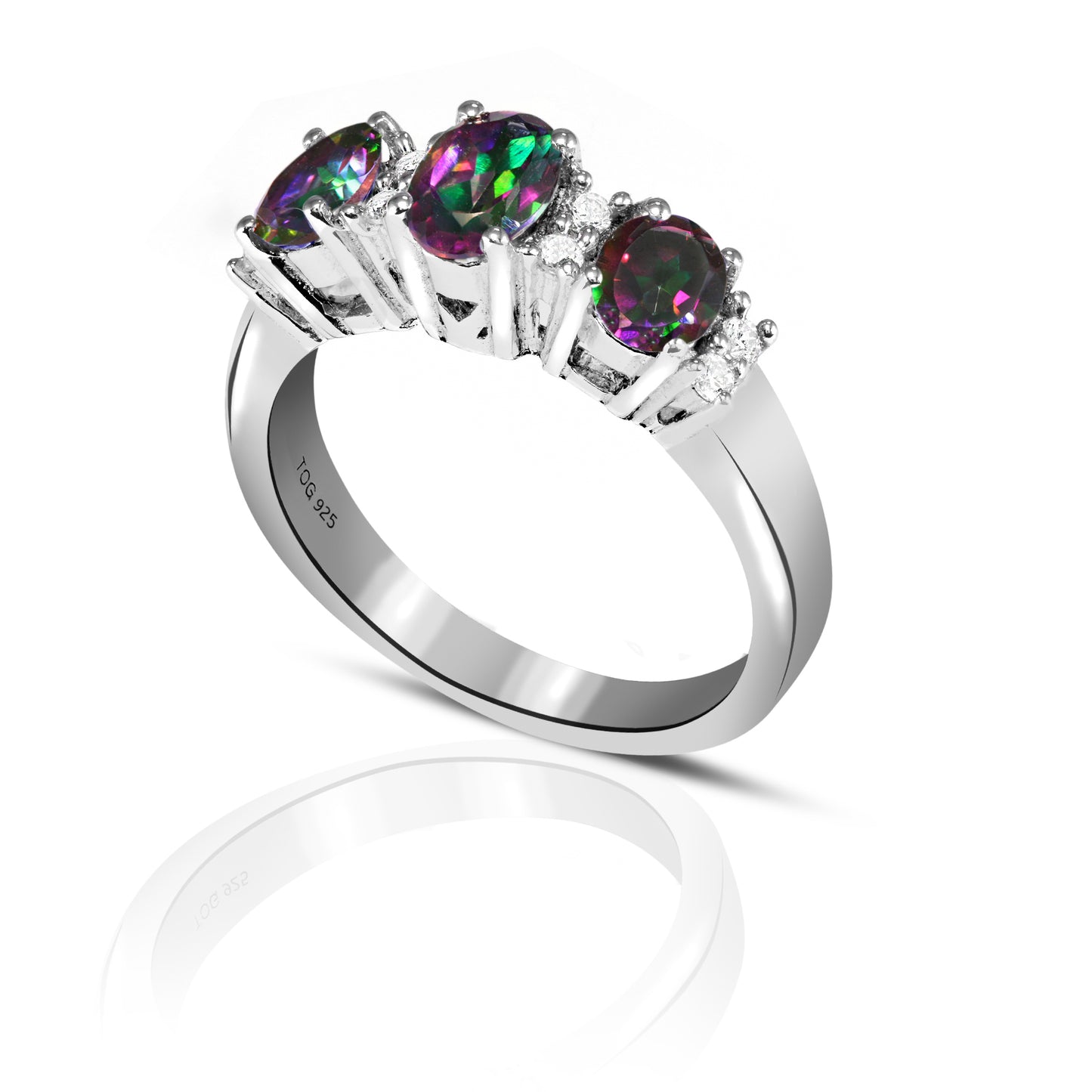 Splendid Rainbow and White Topaz Ring set in Sterling Silver