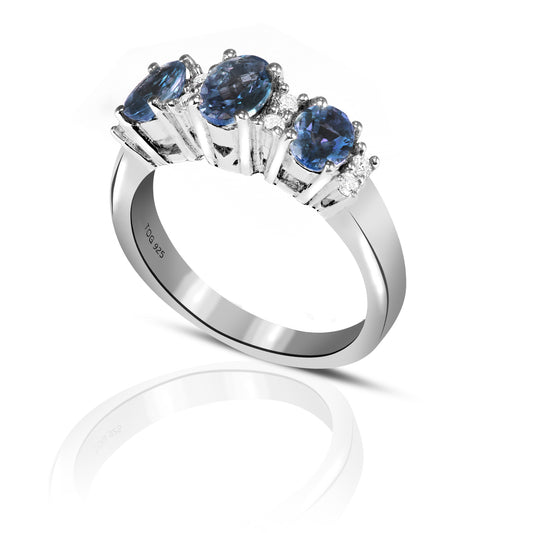 Graceful Blue Sapphire and White Topaz Ring set in Sterling Silver