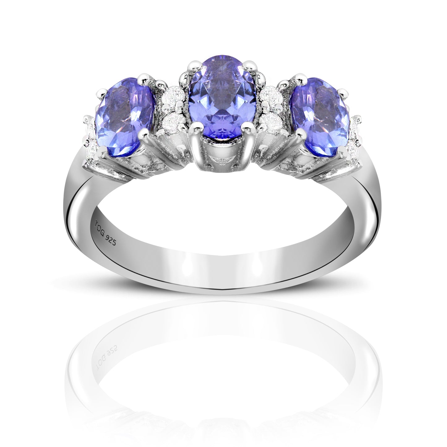 1.10 Ct Tanzanite and White Topaz Sterling Silver Ring