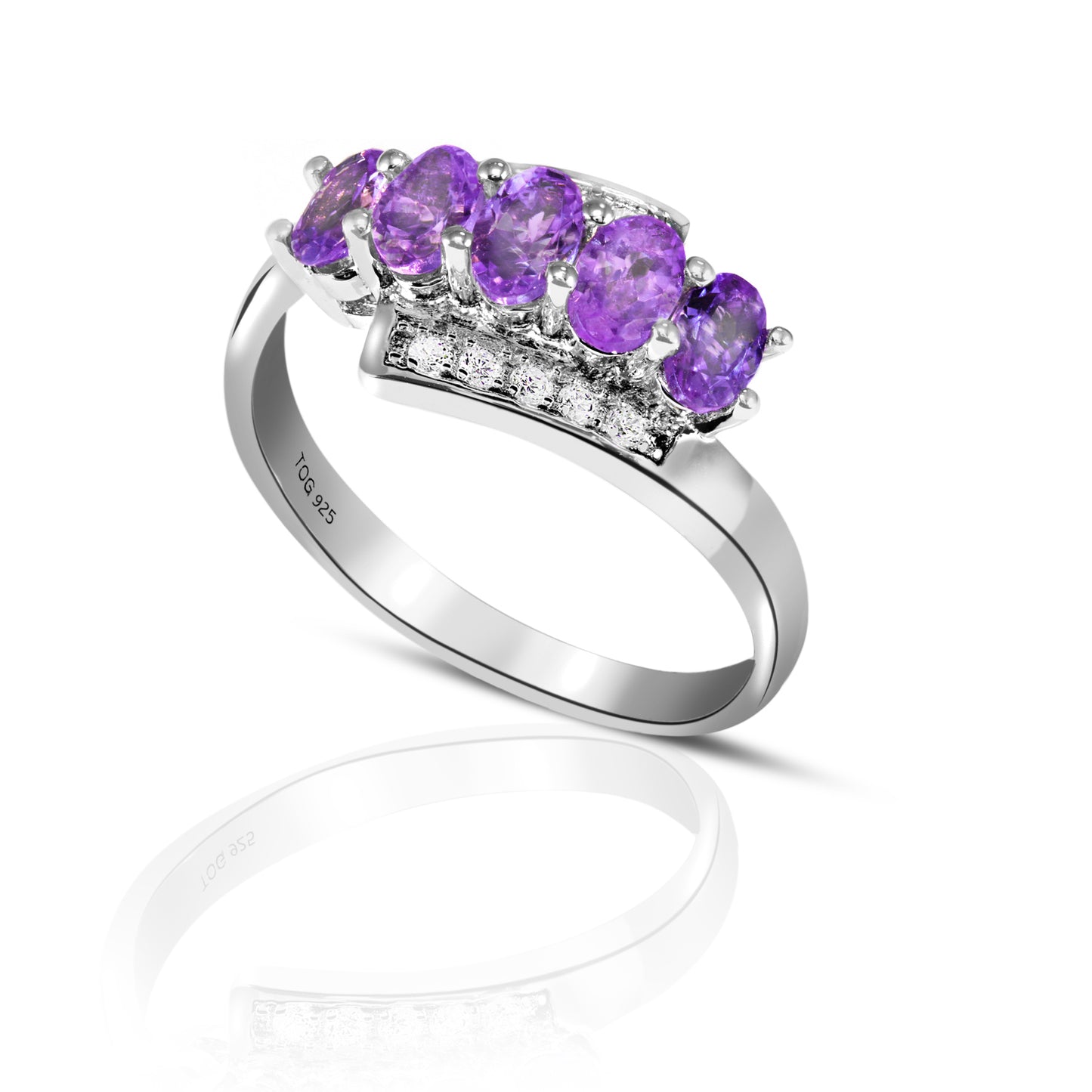 Delightful Amethyst and White Topaz Ring set in Sterling Silver