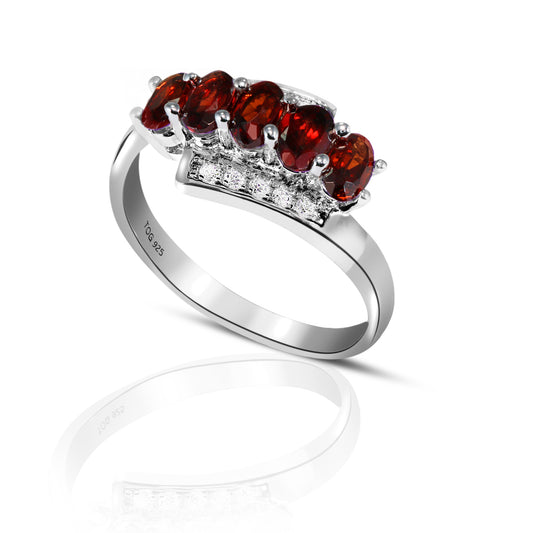 Splendid Garnet and White Topaz Ring set in Sterling Silver