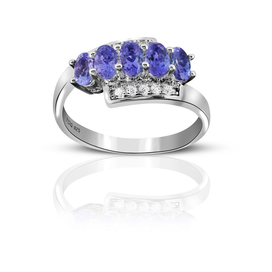 1.90 Ct Tanzanite and White Topaz Sterling Silver Ring