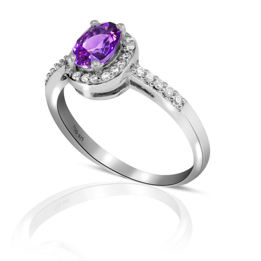 Marvelous Amethyst and White Topaz Ring set in Sterling Silver