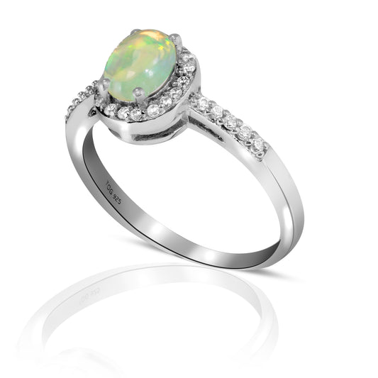 Superb Opal with White Topaz ring set in Sterling Silver