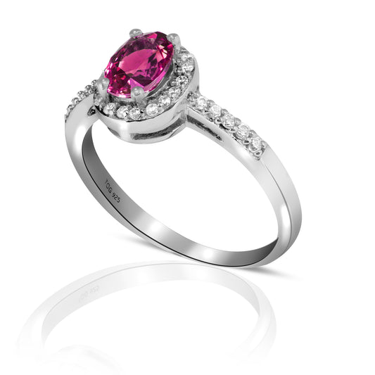 Beautiful Red Ruby with White Topaz Ring set in Sterling Silver