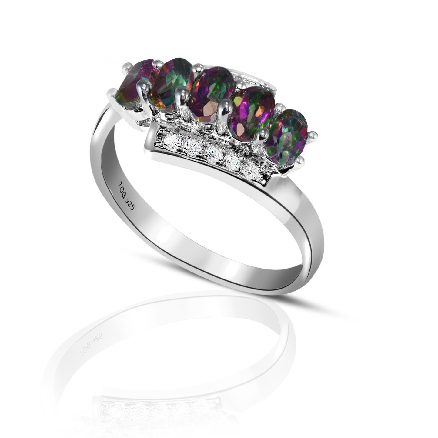 Gorgeous Rainbow and White Topaz Ring set in Sterling Silver