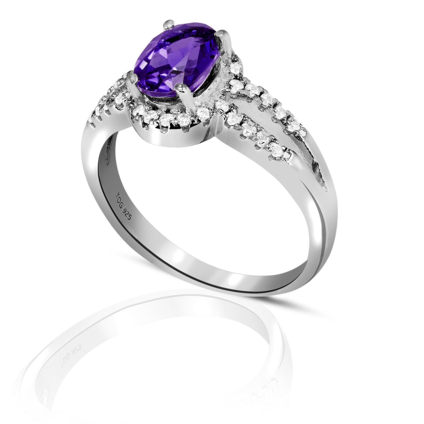 Brilliant Amethyst and White Topaz Ring set in Sterling Silver